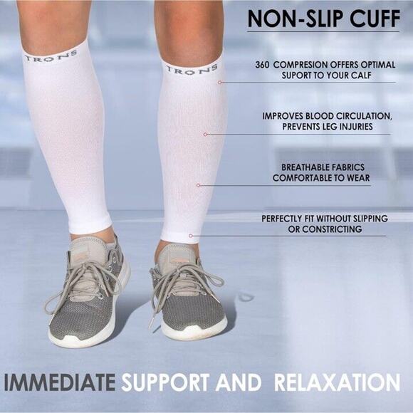 TRONS calf Compression Sleeves Xtra Large White Unisex - Picture 2 of 5